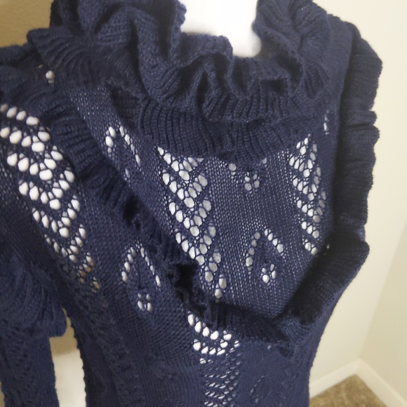Glamorous Navy Blue Ruffle Sweater Long Sleeve Pullover Women’s Size 8 NWT - Picture 10 of 12